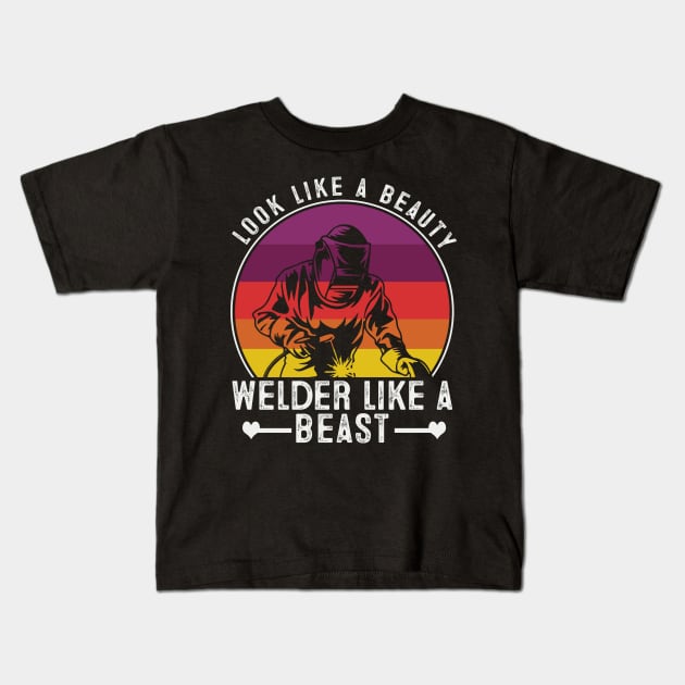 Women Welder Kids T-Shirt by banayan